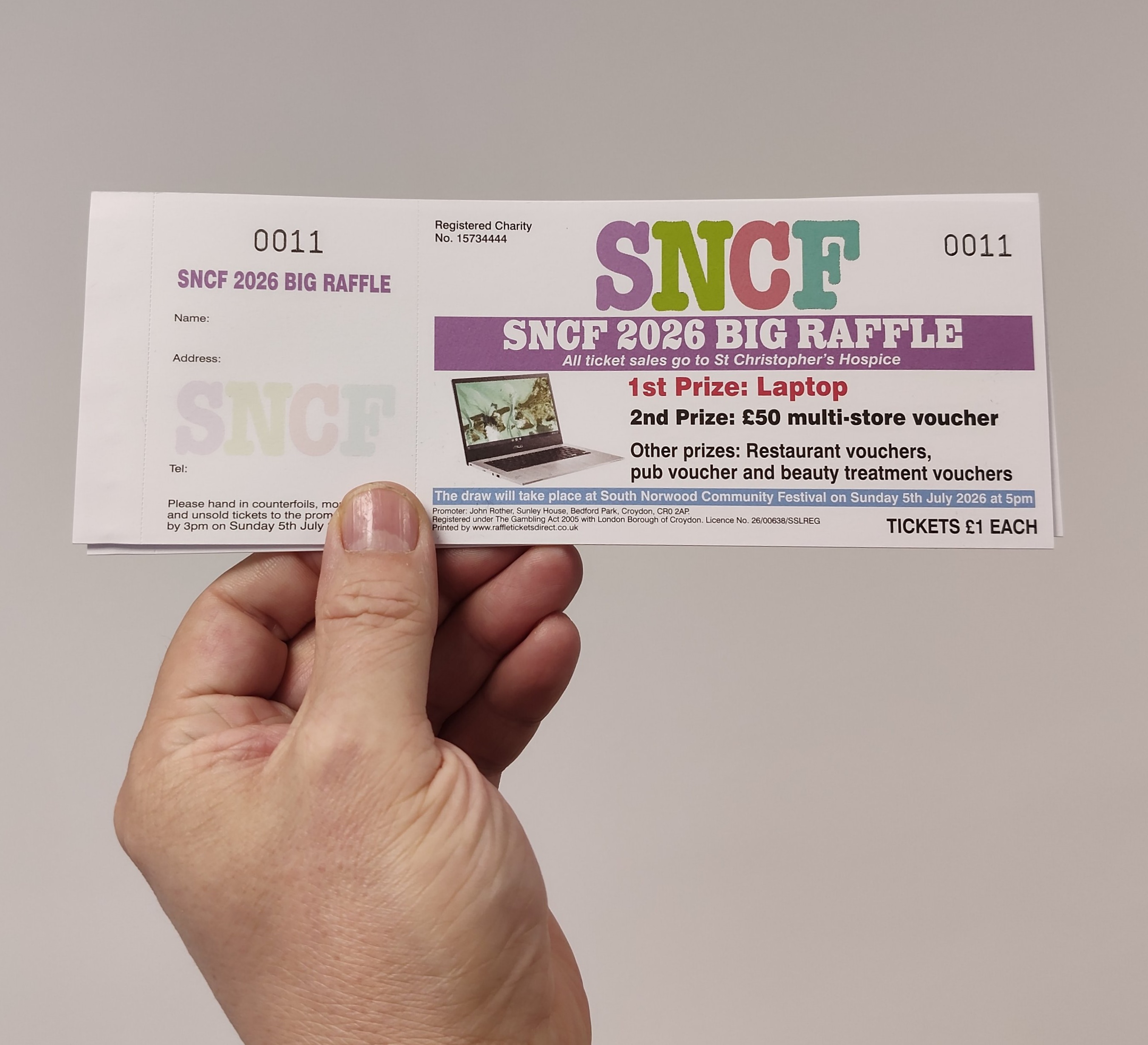Raffle tickets for SNCFest 2026, South Norwood